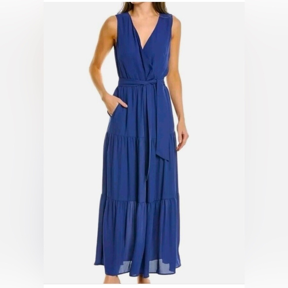 J. Mclaughlin Lavinia Tiered V-Neck Belted Maxi Dress Size 2
